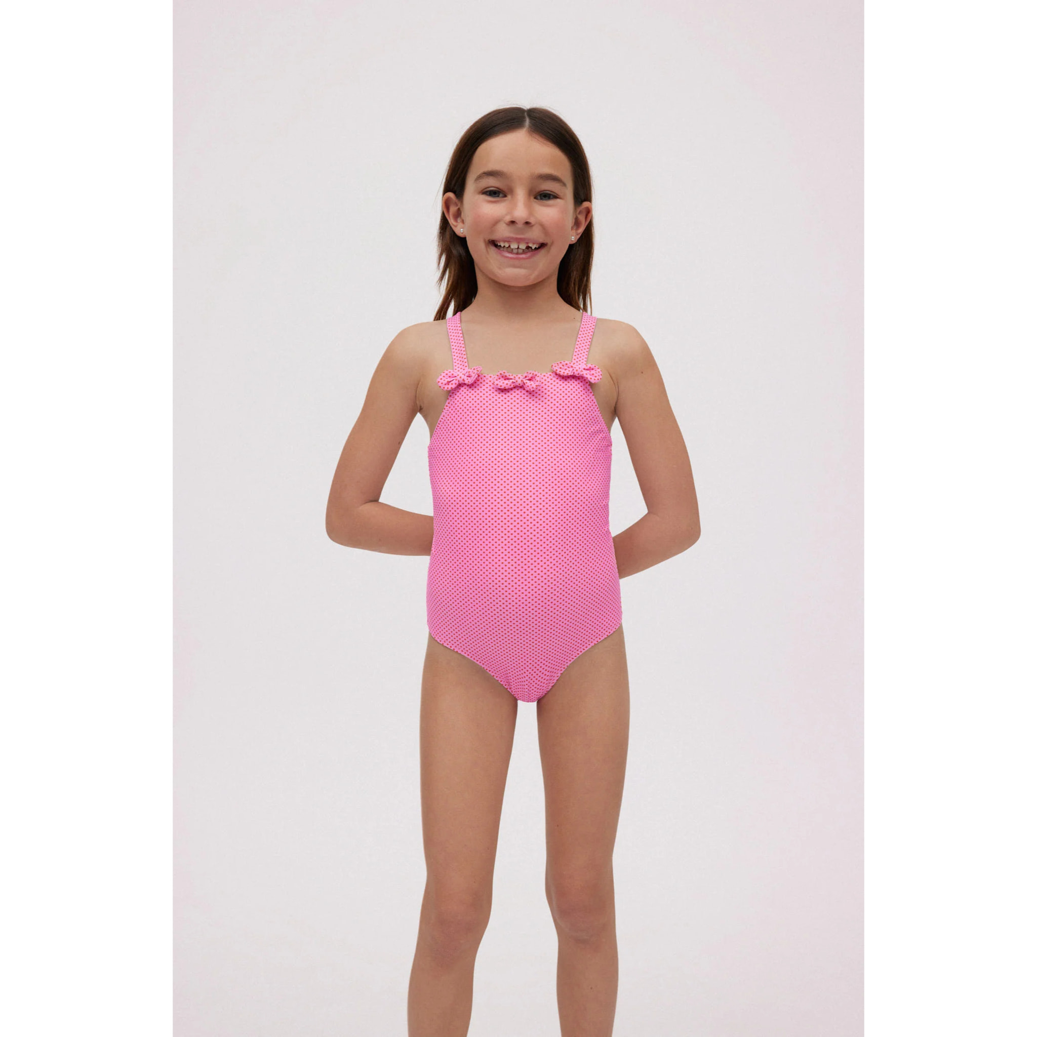 Costume da bagno rosa a pois da bambina