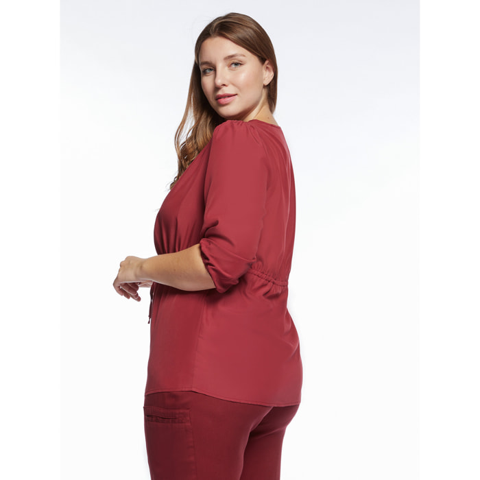 Fiorella Rubino - Blusa con escote de pico y jareta - Rojo