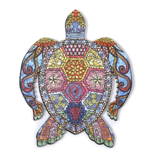 Puzzle 3D de madera DIY forma de silueta . Con piezas individuales con diferentes diseños. En madera policromada. Tamaño A5 .DISEÑO TORTUGA.