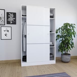 Armadio Armadietto Guardaroba Reus Resistente Robusto Multiuso con 2 Ante Scorrevoli 1 Barra Appendiabiti 4 Ripiani 200 x 120 x 50 Cm Bianco Lucido