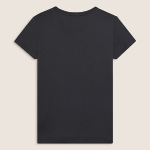 T-shirt donna con mini spacchi laterali e logo in strass