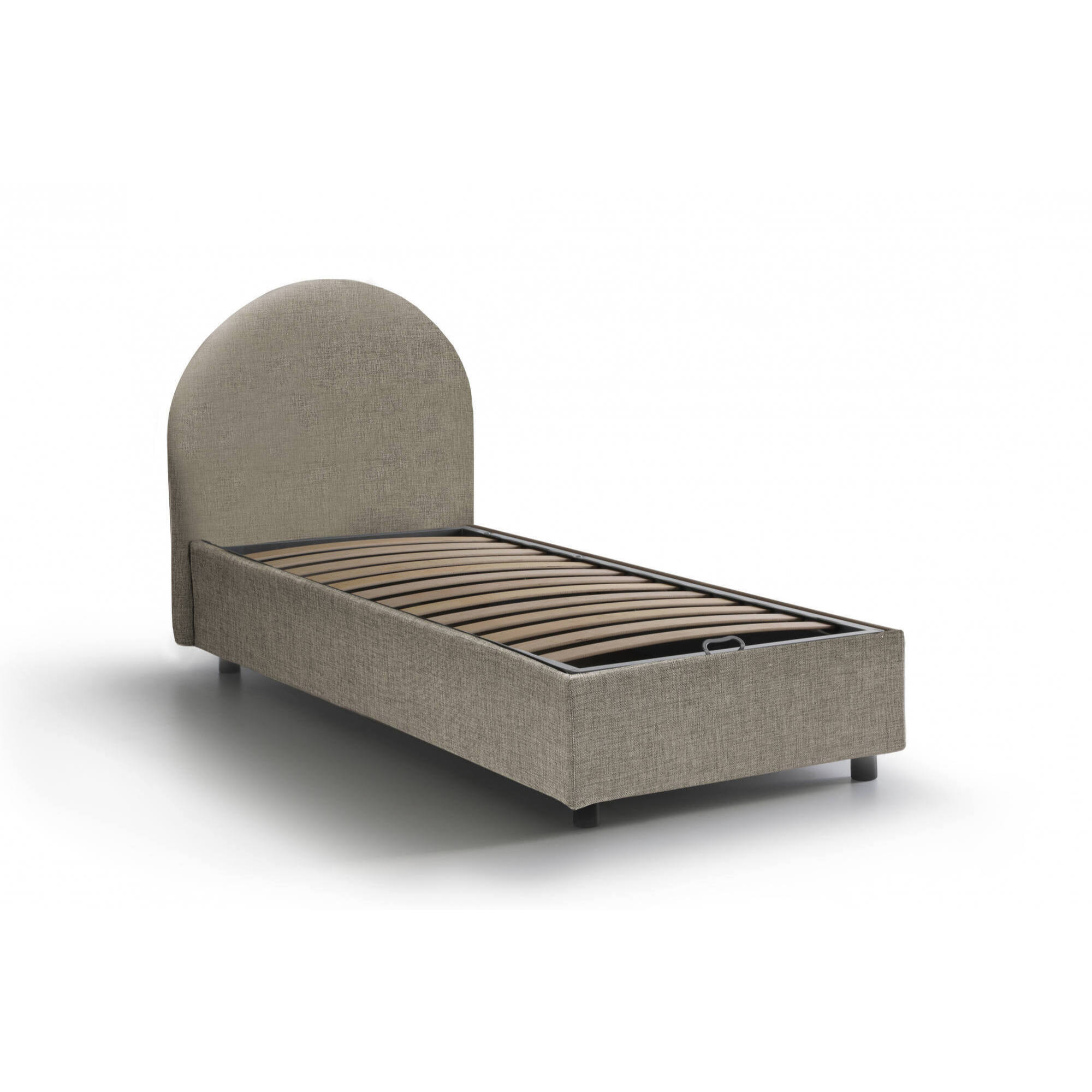 Letto singolo Egle, Letto contenitore con rivestimento in tessuto, 100% Made in Italy, Apertura frontale, con materasso Cm 80x190 incluso, Tortora