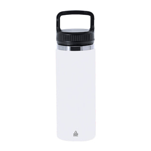 Bidón térmico de 550 ml de capacidad, en acero inox reciclado de doble pared. Cuenta con un asa funcional con doble función de mosquetón. Libre de BPA.