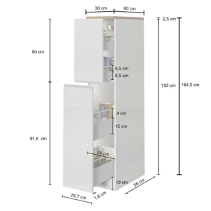 Dispensa da cucina Dcasiragh, Mobile multiuso, Armadio portaoggetti a 2 cassettoni, 100% Made in Italy, 30x60h165 cm, Antracite e Rovere