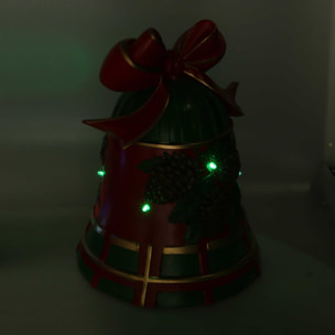 Campana in resina pigne rosso e verde con led cm25x24h33
