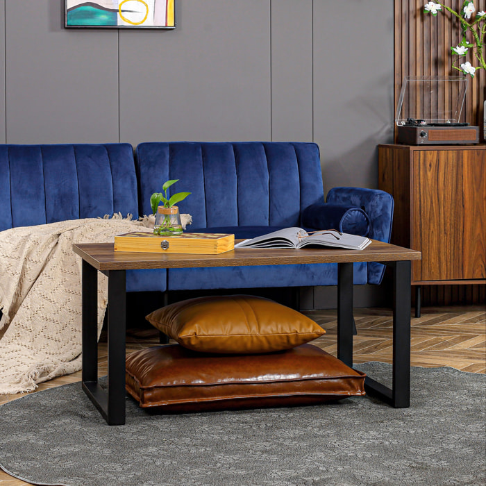 Table basse rectangulaire style industriel dim. 100L x 60l x 50H cm métal noir MDF aspect bois de noyer
