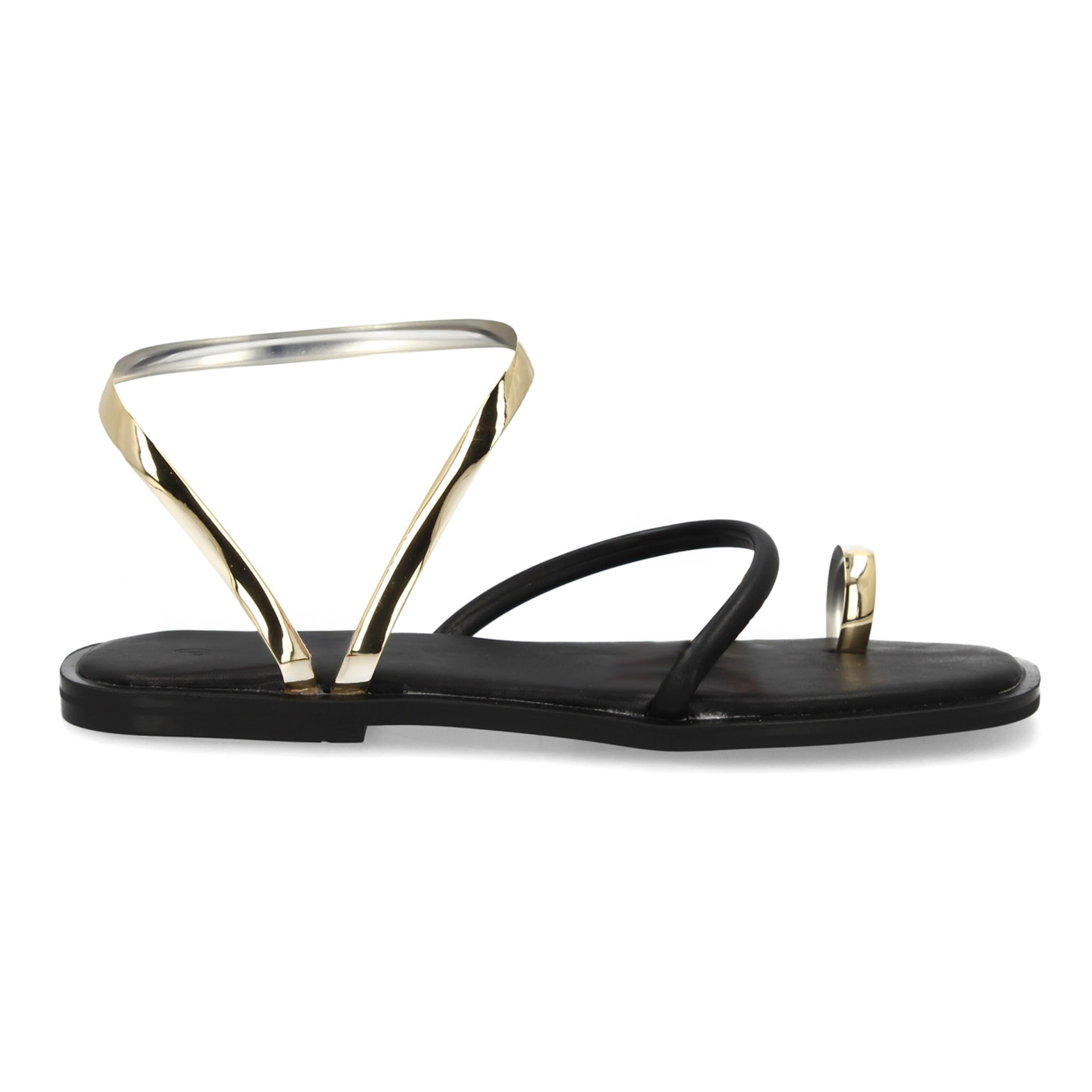 Sandalia plana moderna tiras metálicas