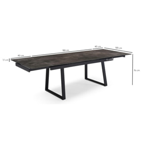 Table extensible céramique grise 180/260 cm - 8 piètements - UNIK