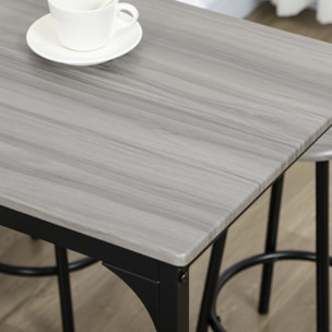 Ensemble table de bar 4 tabourets style industriel métal noir aspect bois gris