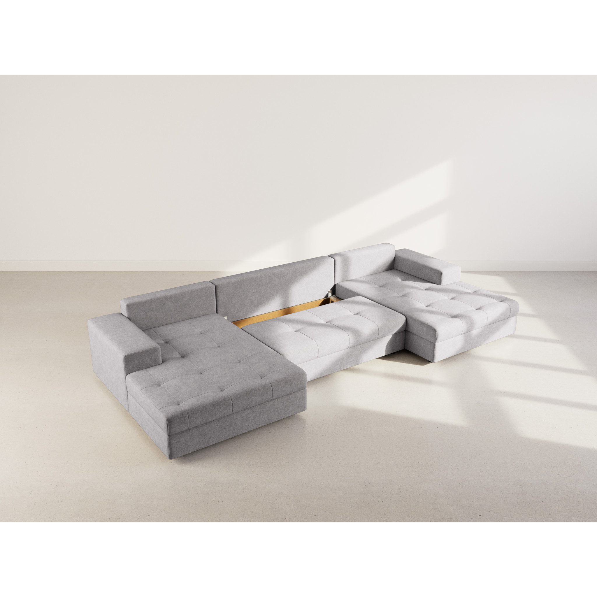 Bastian - canapé panoramique en U 7 places convertible avec coffre en velours texturé - Gris foncé