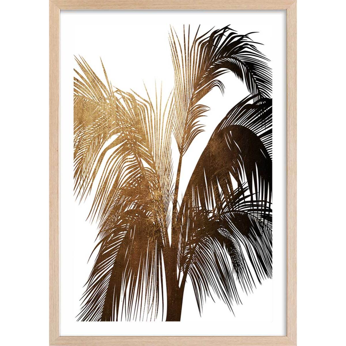 Poster tropicale palme de bronze Affiche + cadre en bois - Chêne
