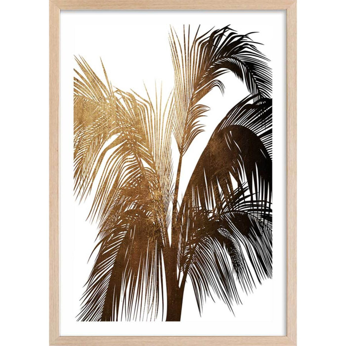 Poster tropicale palme de bronze Affiche + cadre en bois - Chêne