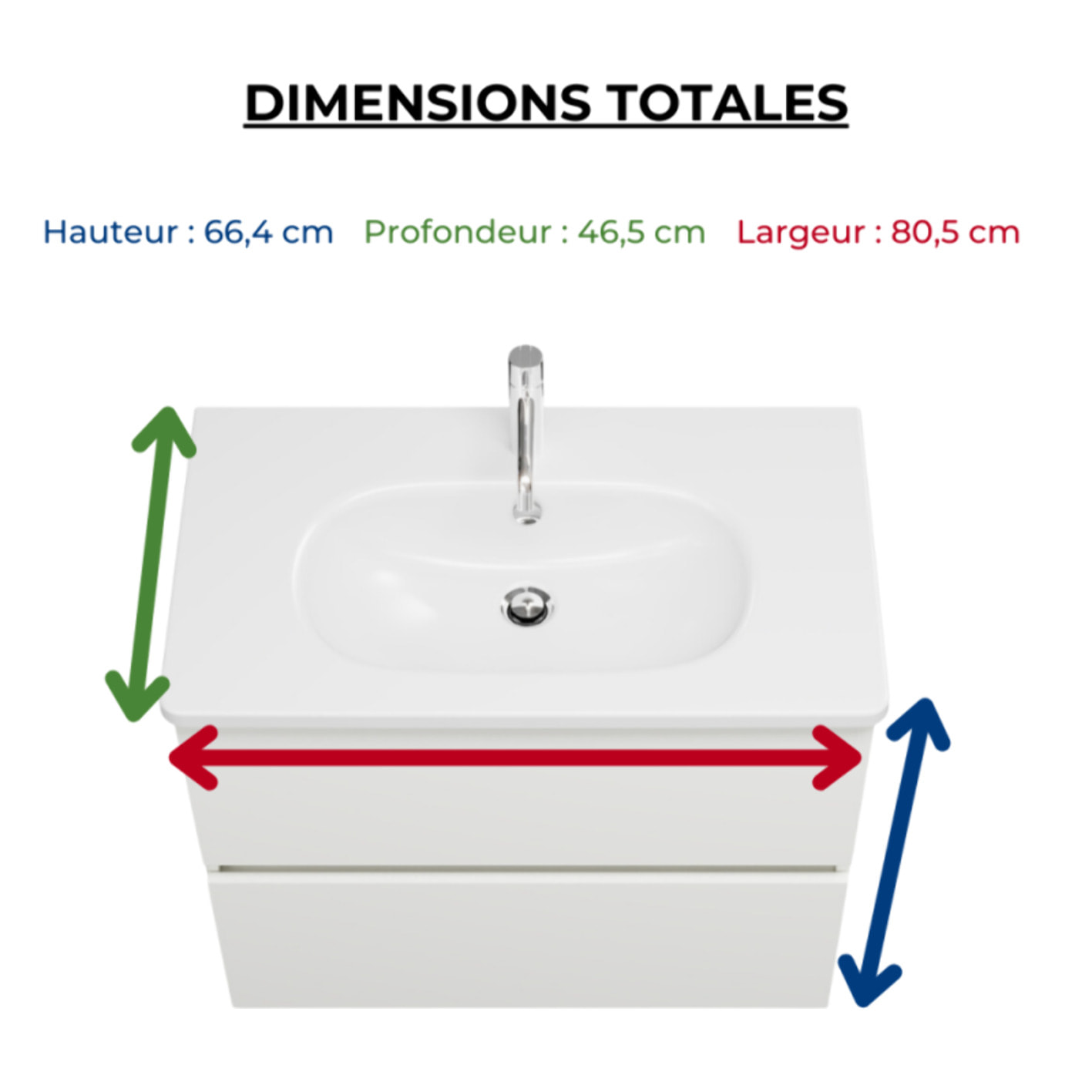 Meuble de salle de bain simple vasque 80 cm BURGBAD Joline blanc