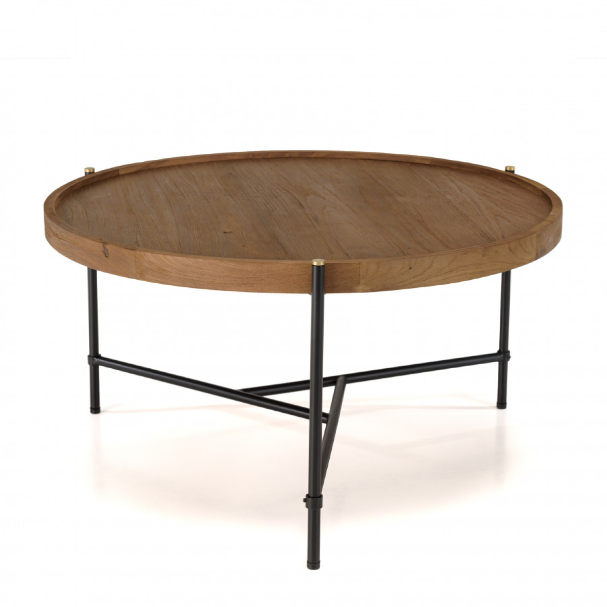 ALIDA - Table basse ronde 78x78cm plateau en bois de teck recyclé