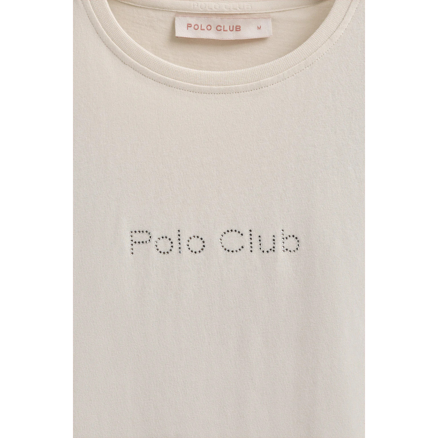 Camiseta color crudo de manga corta con brillantes Polo Club