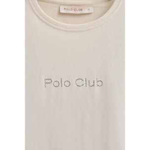 Camiseta color crudo de manga corta con brillantes Polo Club
