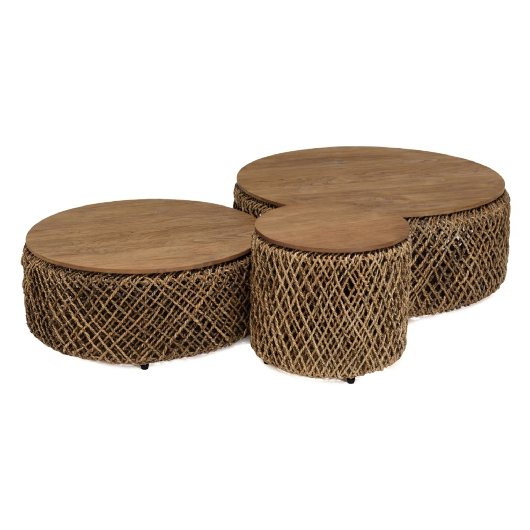 SIXTINE - Set de 3 tables basses rondes tissage de fibre de cocotier