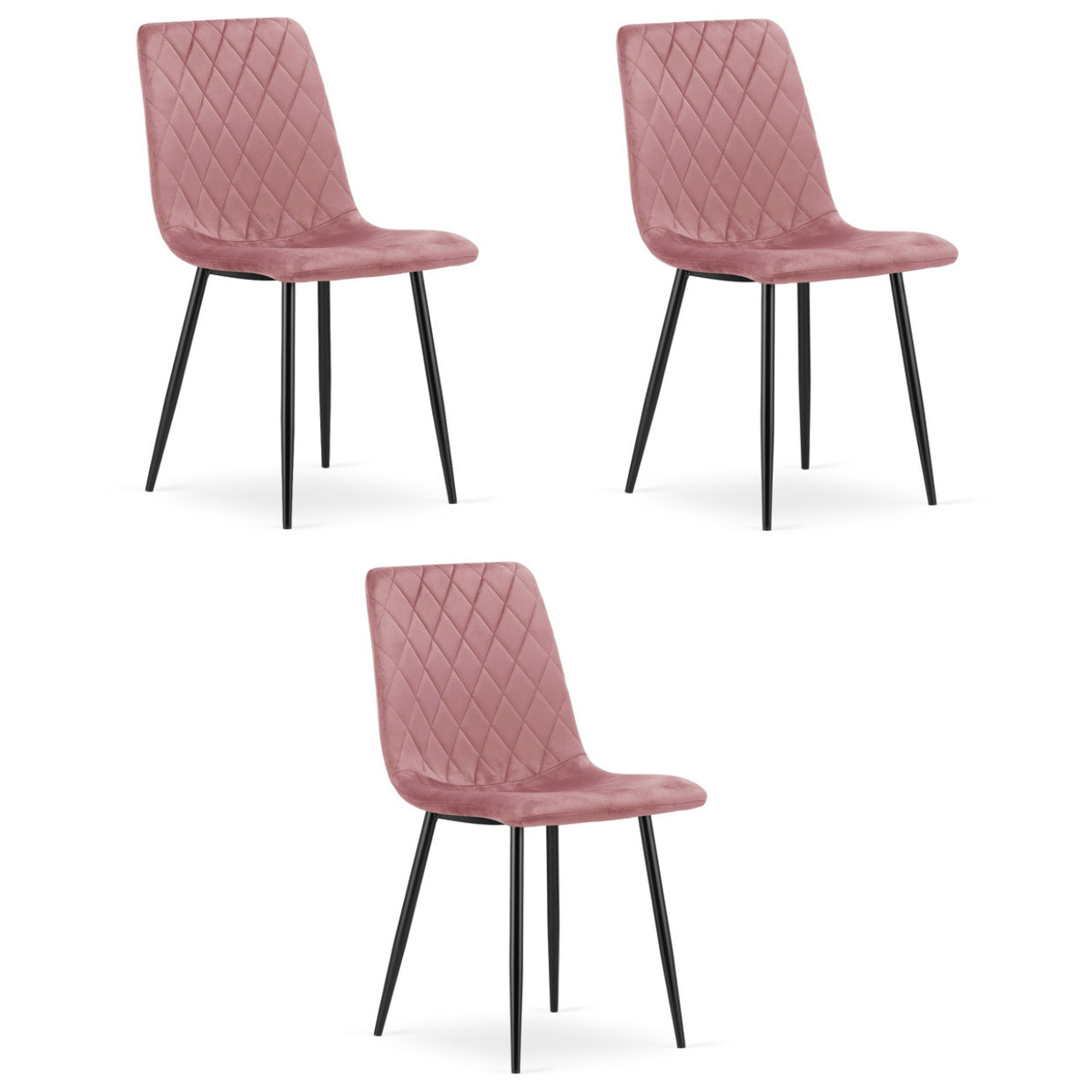Set di 3 sedie Turin in velluto rosa e gambe nere