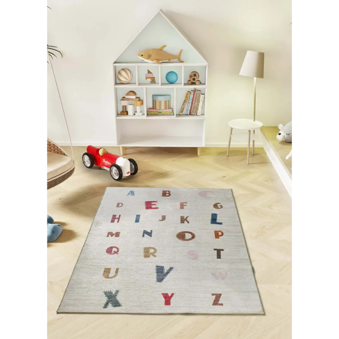 CANDY Alfombra infantil lavable con abecedario multicolor, 120x170 cm