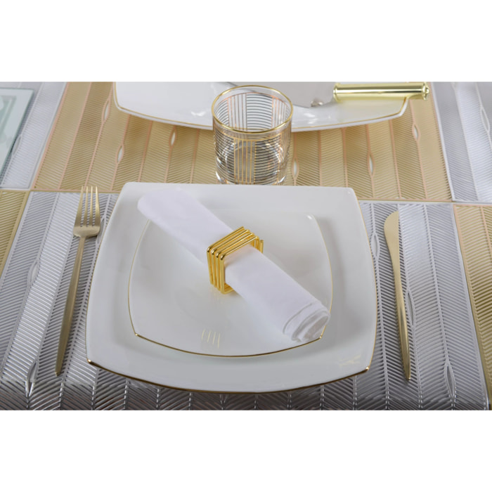 Lot de 6 Assiette à dessert carrée bord doré