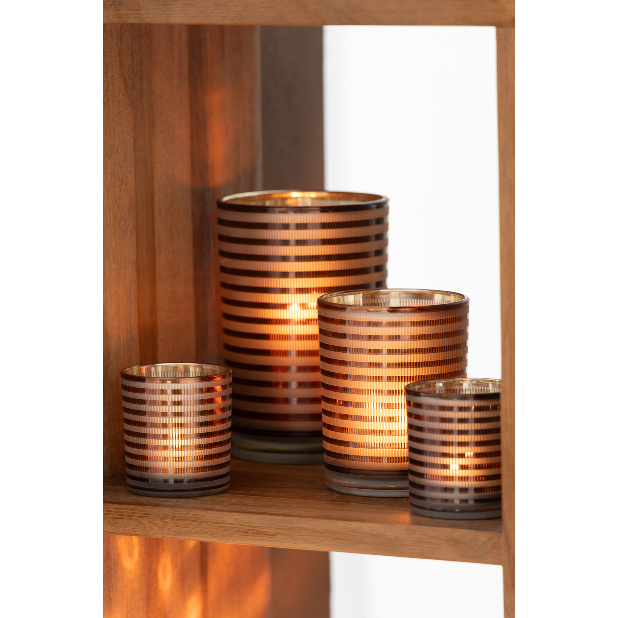 J-Line photophore Rayé - verre - brun - small - 2 pcs