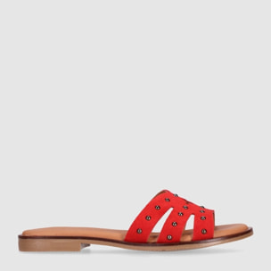 Sandalias de Serraje - Rojo - Tacón: Bajo