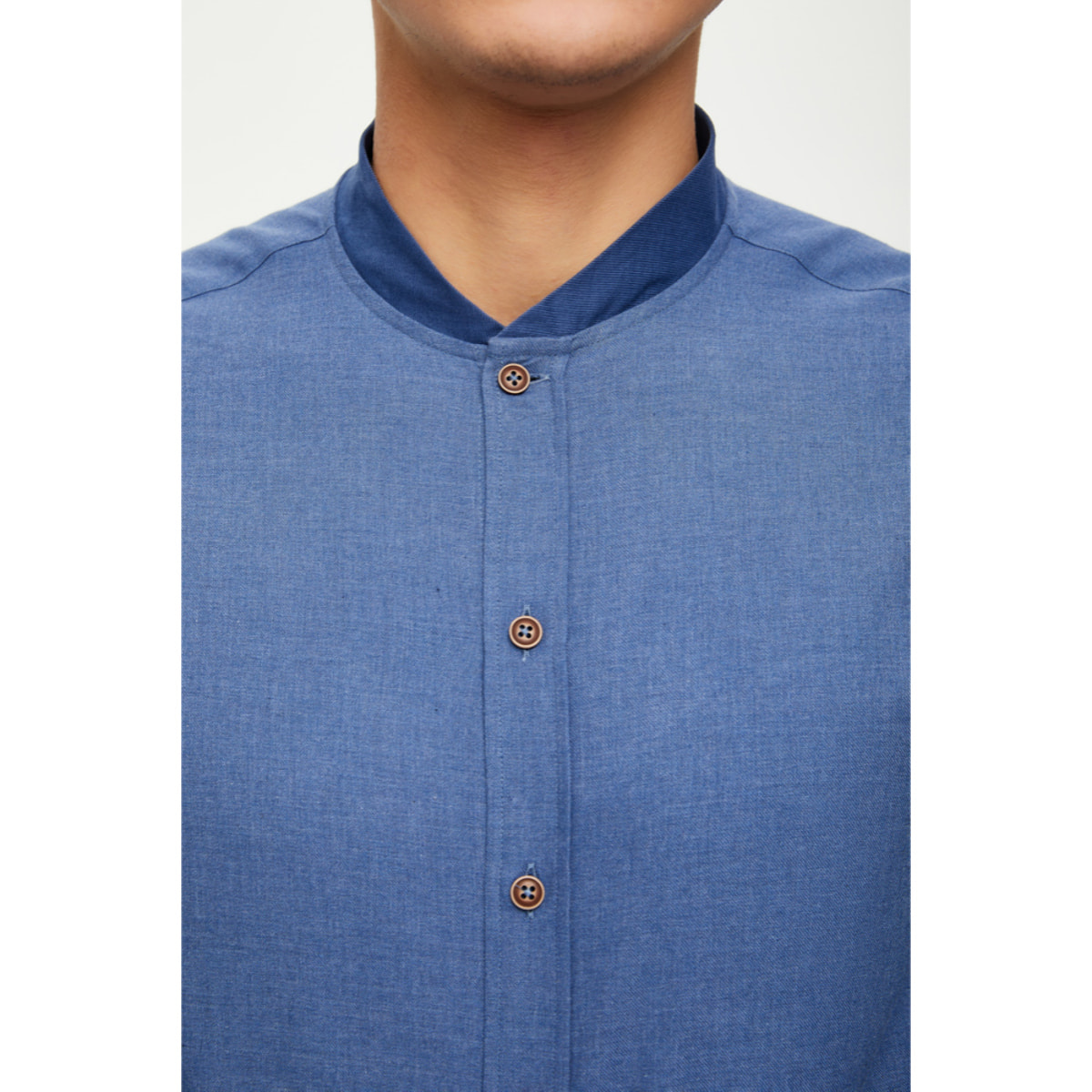 Camicia Uomo Coreano Slim Flanella Unita Blu avion
