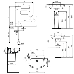 Ensemble Lavabo suspendu monotrou en porcelaine vitrifiée Kheops + Mitigeur monocommande Ideal Standard KOLVA (P098401-SET2)