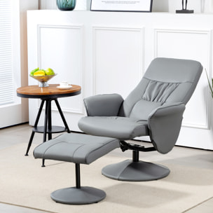 Fauteuil relax inclinable pivotant style contemporain avec repose-pied revêtement synthétique gris