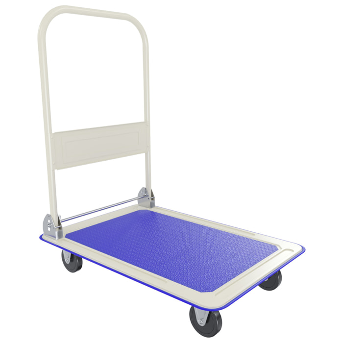 Carrello Richiudibile Pieghevole Portata 150 Kg 4 Ruote Carrellino Trasportatore Pianale Acciaio Antiscivolo Portapacchi Trasporto 82 x 48 x 72 Cm Blu
