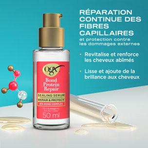 OGX Bond Protein Repair Sealing Serum, 50ml – Sérum réparateur cheveux secs et abîmés, anti-frizz, renforce et lisse sans alourd