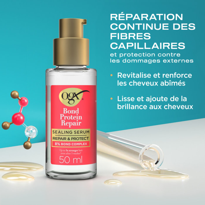 OGX Bond Protein Repair Sealing Serum, 50ml – Sérum réparateur cheveux secs et abîmés, anti-frizz, renforce et lisse sans alourd