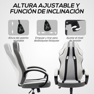 Silla Gaming Tapizada en PU y Malla Silla Gamer Giratoria con Función de Basculante Altura Ajustable para Hogar Oficina Estudio Gris