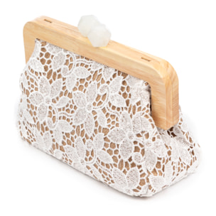 Borbera Bolso bandolera Mujer. Fabricado en madera natural, algodón y yute con diseño malla de tejido floral.