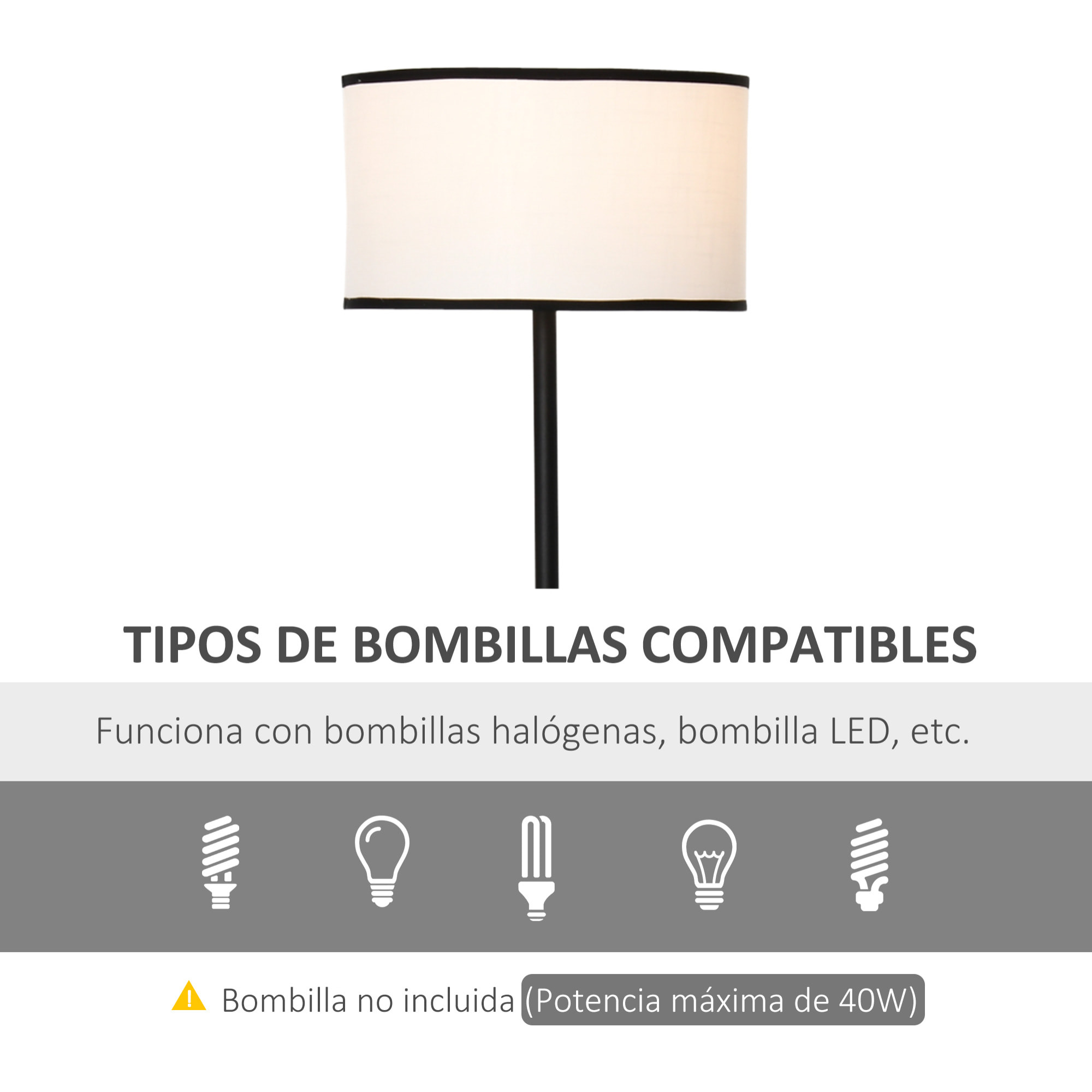 HOMCOM Lámpara de Pie Moderna con 2 Mesas Auxiliares Casquillo E27 Máx. de 40W y Interruptor de Pie Lámpara con Estante para Salón Dormitorio Estudio Ø40x170 cm Blanco y Negro