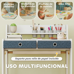 Escritorio Infantil con Silla, Pupitre Infantil con 2 Cajones Extraíbles, Estante y Portavasos, para Estudiar, Leer y Dibujar, Mesa para Niños para Dormitorio, Sala Estudio, Blanco