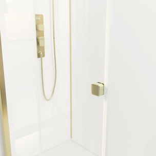 Cabine de douche 1/4 de cercle 90x90x206.5/236.5cm Blanche et Profilés Or Brossé - Receveur standard