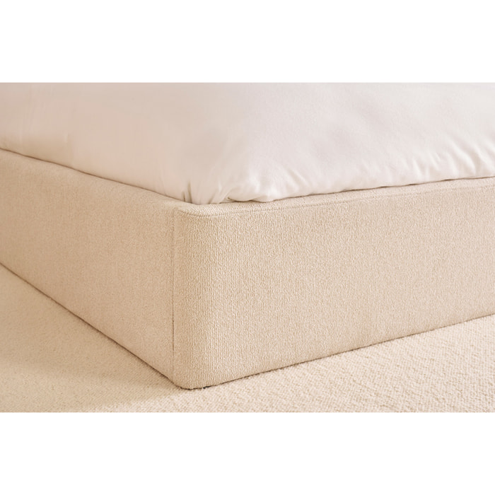 Lit coffre 2 places 160x200 cm en tissu texturé beige HONO