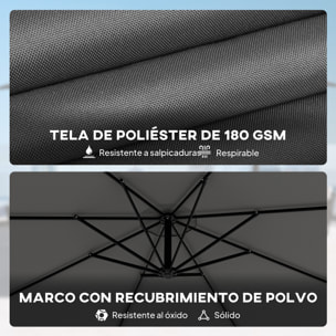 Parasol Excéntrico, Ø300 cm, Sombrilla de Jardín con Base Cruzada, Toldo Ajustable, Manivela, 8 Barras, UPF30+, para Terraza, Patio, Exterior, Gris
