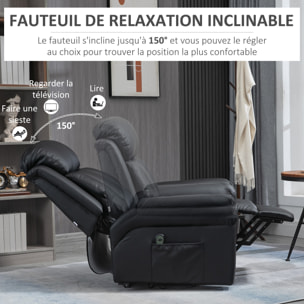 Fauteuil releveur inclinable avec repose-pied ajustable - fauteuil de relaxation électrique - revêtement synthétique noir