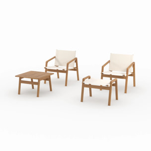 Salon de jardin en bois d'acacia huilé et tissu écru 2 places - Palawan