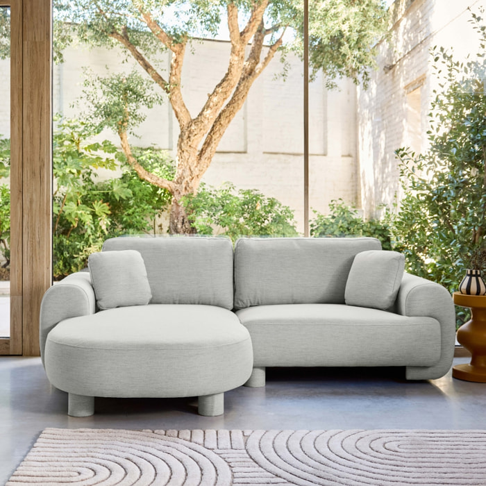 Canapé d'angle gauche 3 places tissu gris clair. pieds ronds L 231 x P 160 / 88 cm - Zenio