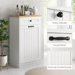 Mueble Auxiliar de Baño Armario de Baño con Cajón Cesto para la Ropa y Diseño Anti-vuelco Mueble de Baño Moderno 52x33x90 cm Blanco