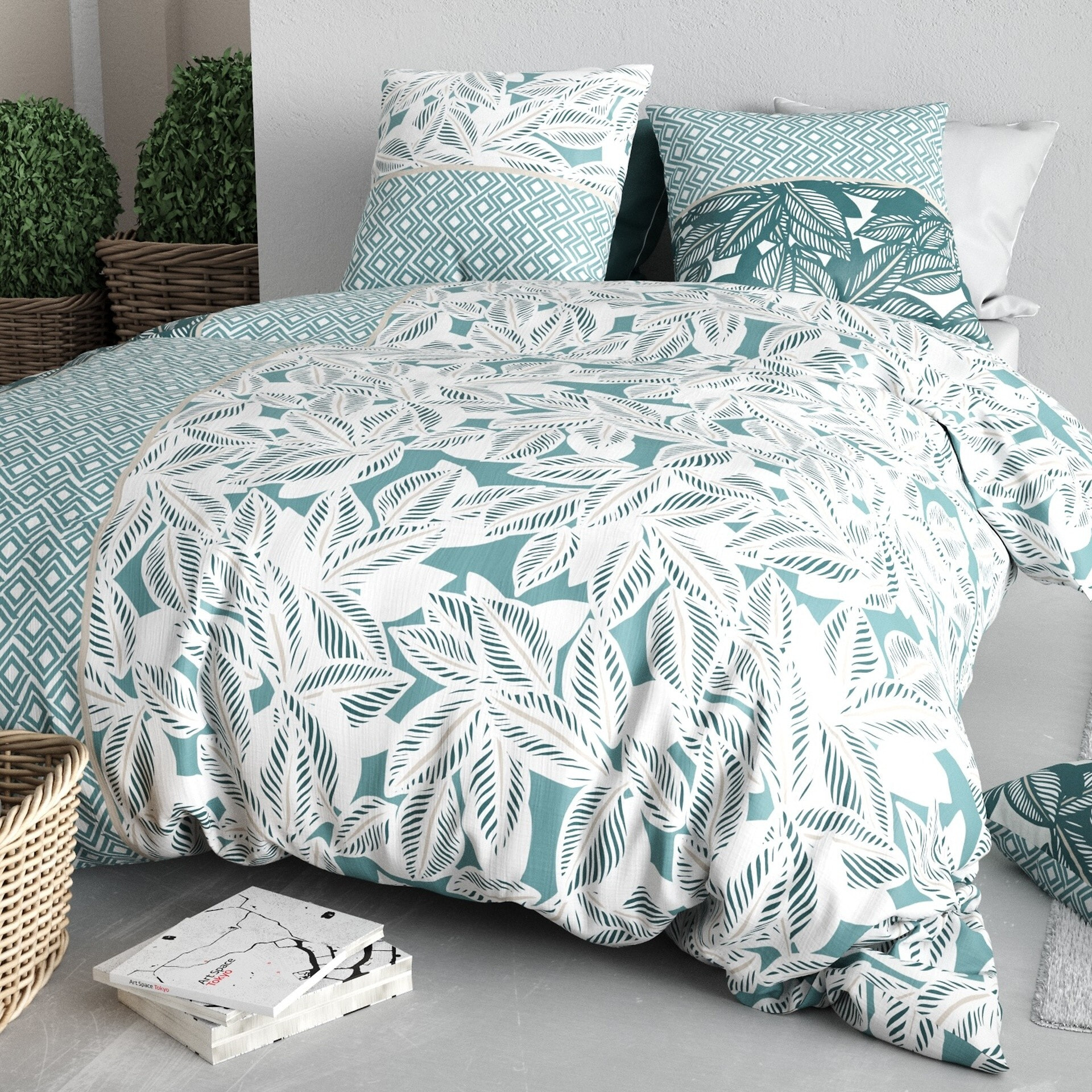 Parure housse de couette imprimée + 2 taies Foliage