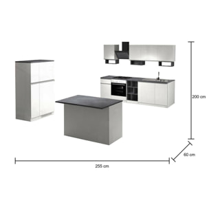 Cucina completa Dantenucc, Set da cucina modulabile, Cucina componibile con più elementi, 100% Made in Italy, Bianco lucido e Ardesia