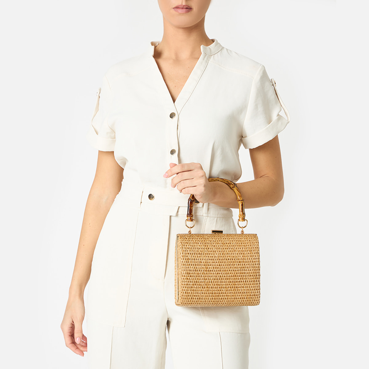 Mini bag donna camel in raffia