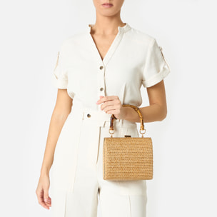 Mini bag donna camel in raffia