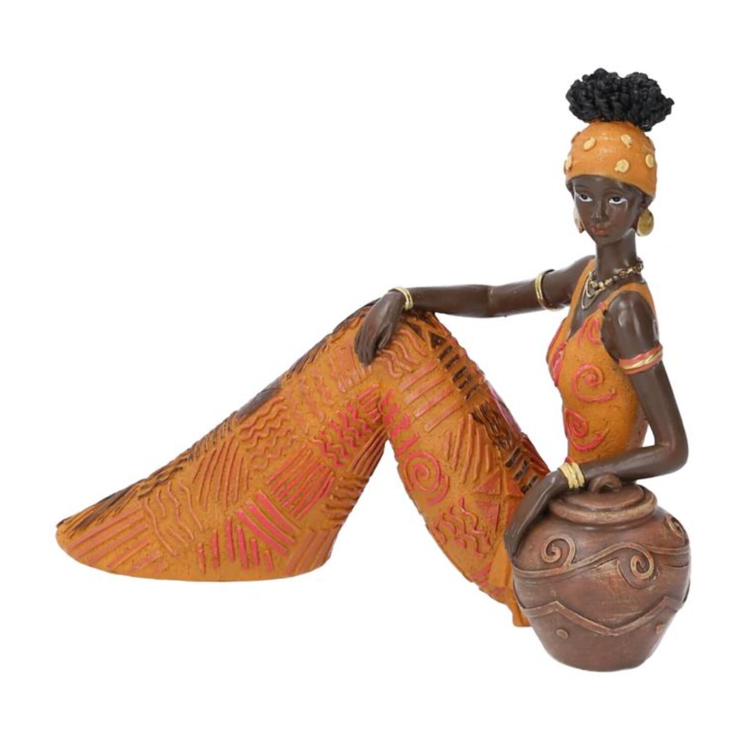 Statua in ceramica donna africana seduta cm21x10,5h16,5