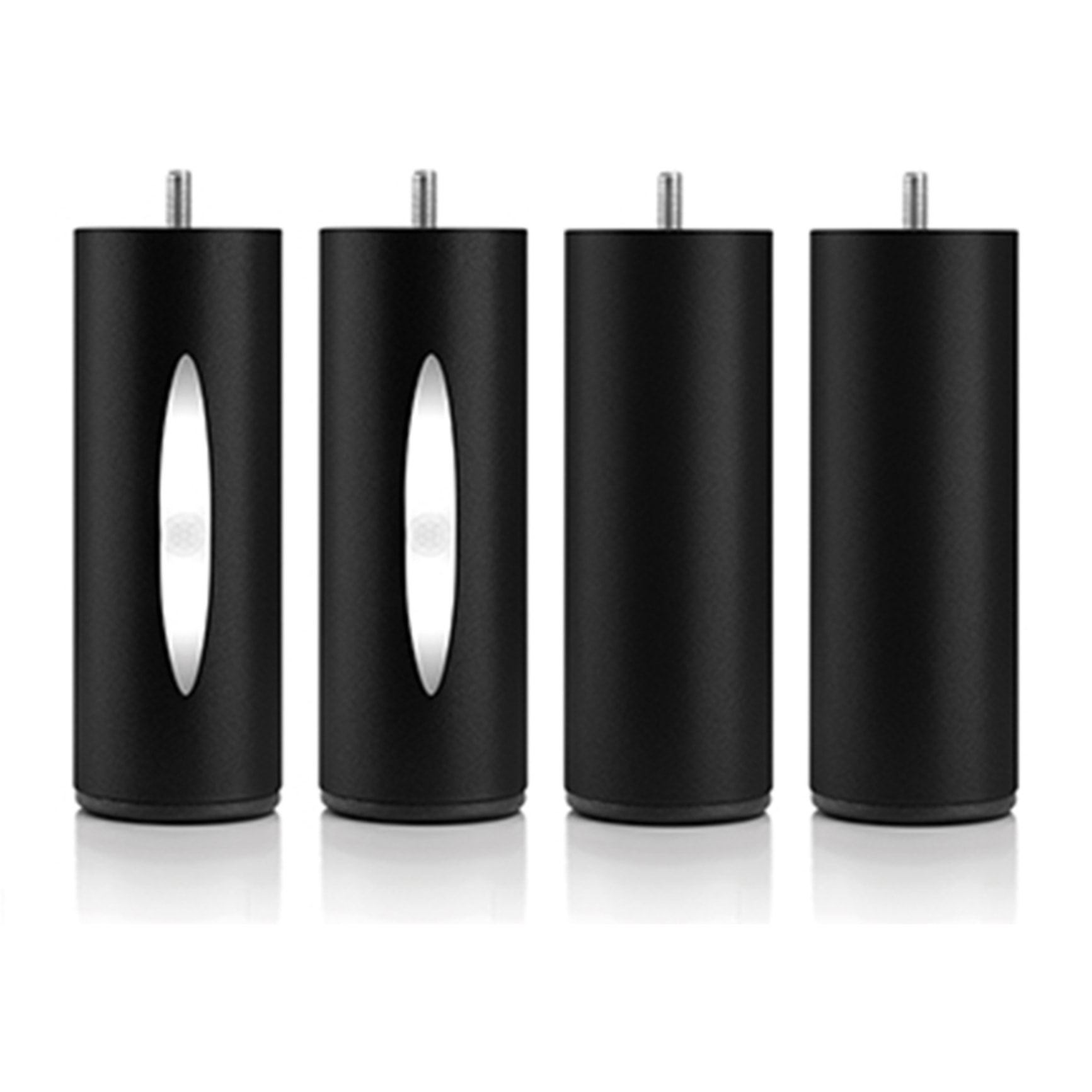 Jeu de 4 pieds de lit noirs (2 lumineux + 2 classiques) | Metal | Hauteur 16 cm