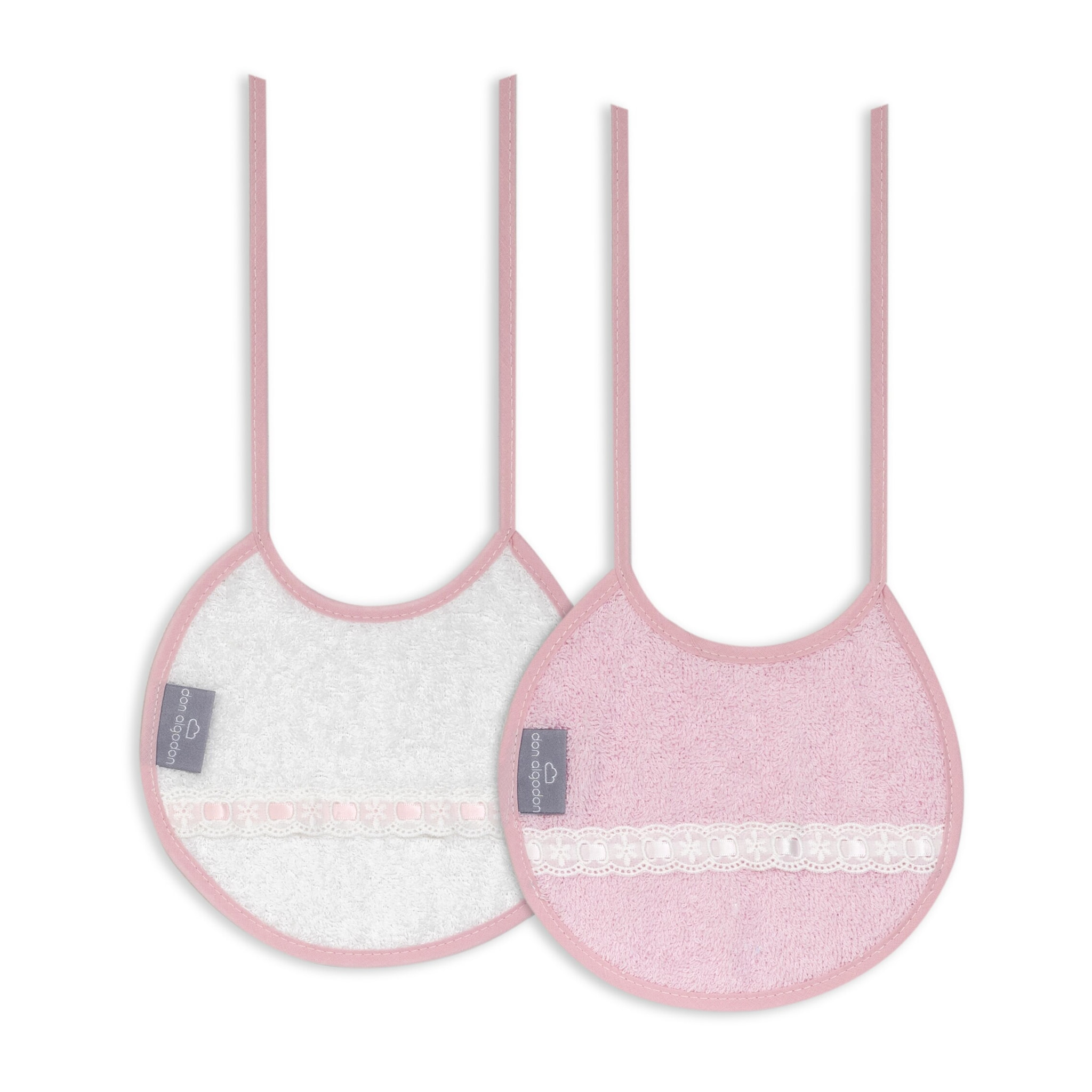 Pack 2 Baberos Don Algodon 20X20 Modelo Pasacinta Bco/Rosa